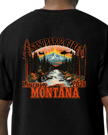 Sandbar 2 Fire T-Shirt Black Fire/Incident Shirt Short Sleeve Tee Bigfoot Sasquatch