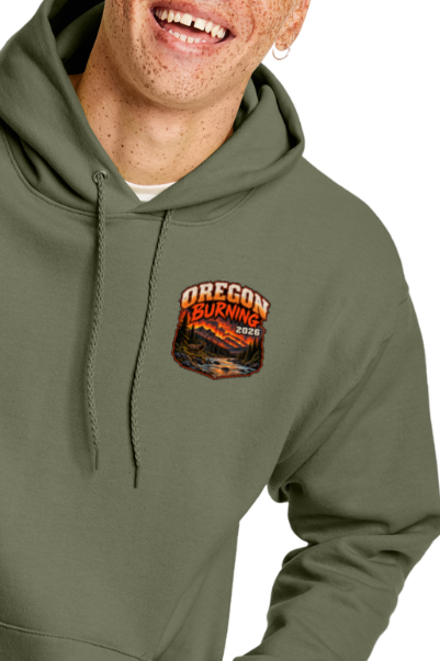 Salmon Fire 2026 Hoodie – Blue Mountains, OR | Bigfoot, Salmon & Bald Eagle