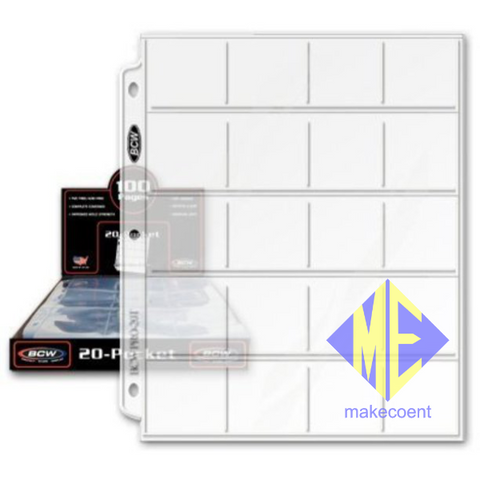 Coin Protector Album Binder Plastic Sheets Sleeves 20 Pocket x 20 Pages 2" x2''