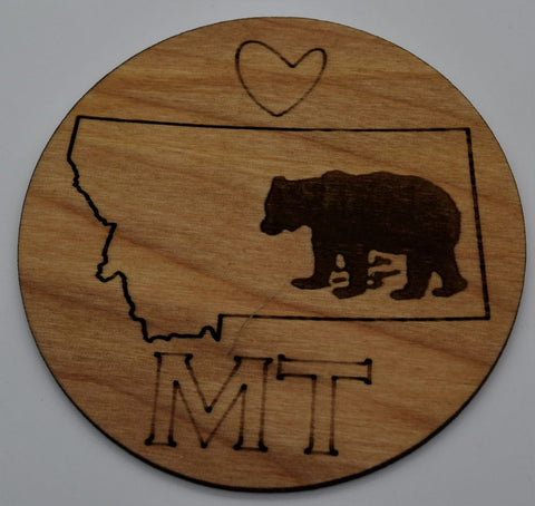 Made in Montana! "Heart MT" Bear 4" Coaster!