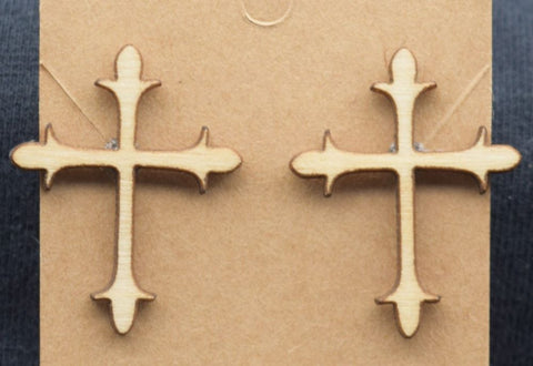 Wooden Birch Cross Earrings Made in Montana!