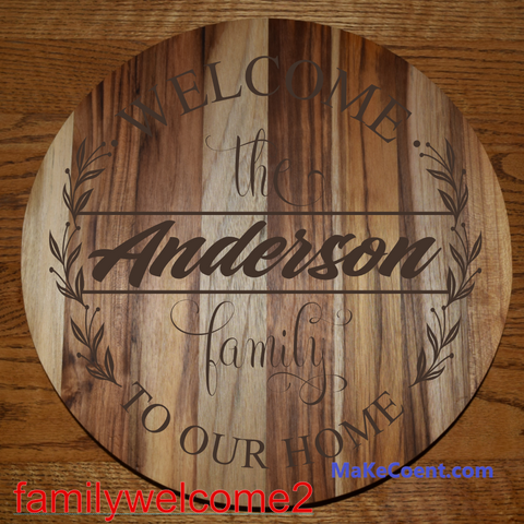 Teak Round Engraved Family Monogram Sign / Charcuterie / Cutting Board
