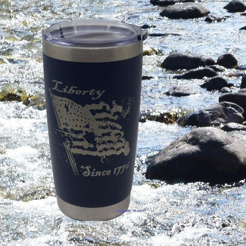 Liberty Since 1776 Old Glory 20oz Blue Rambler Style Tumbler!