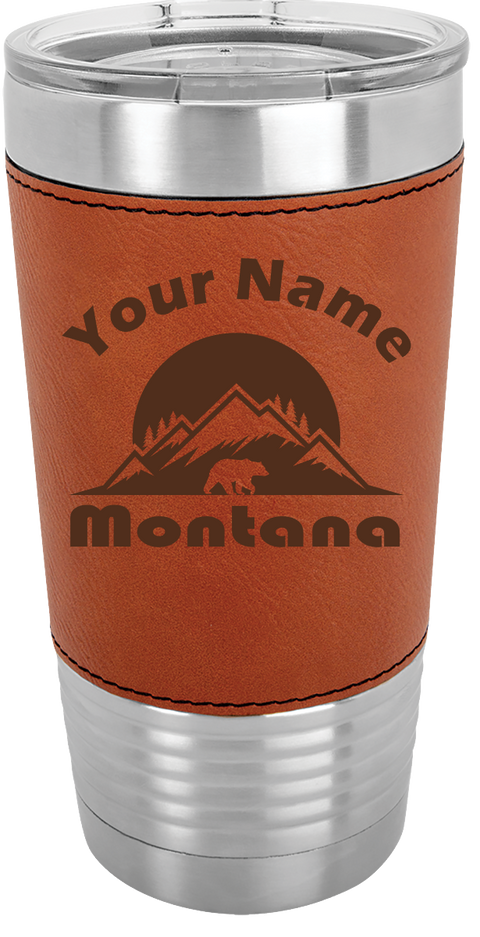 Montana Theme Polar Camel Laser Engraved Rawhide Wrapped 20oz Tumbler!