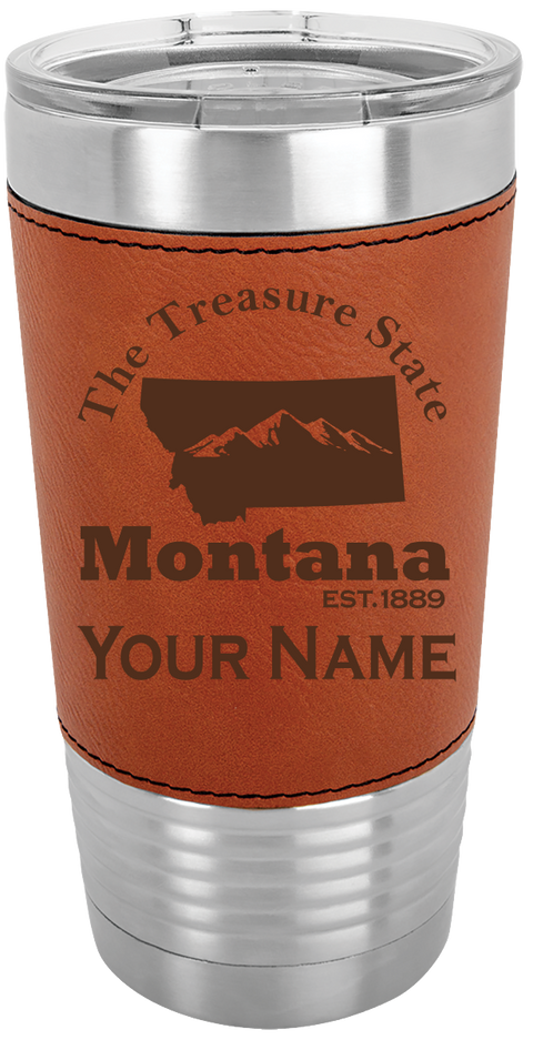 Montana Theme Polar Camel Laser Engraved Rawhide Wrapped 20oz Tumbler!